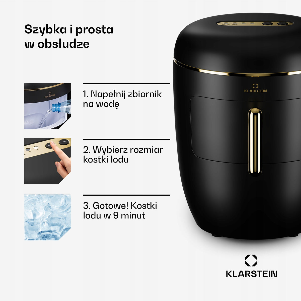 ICE MAKER KLARSTEIN HOMEMADE CUBE MACHINE 15KG/24H 2,3L BLACK Dominant color black