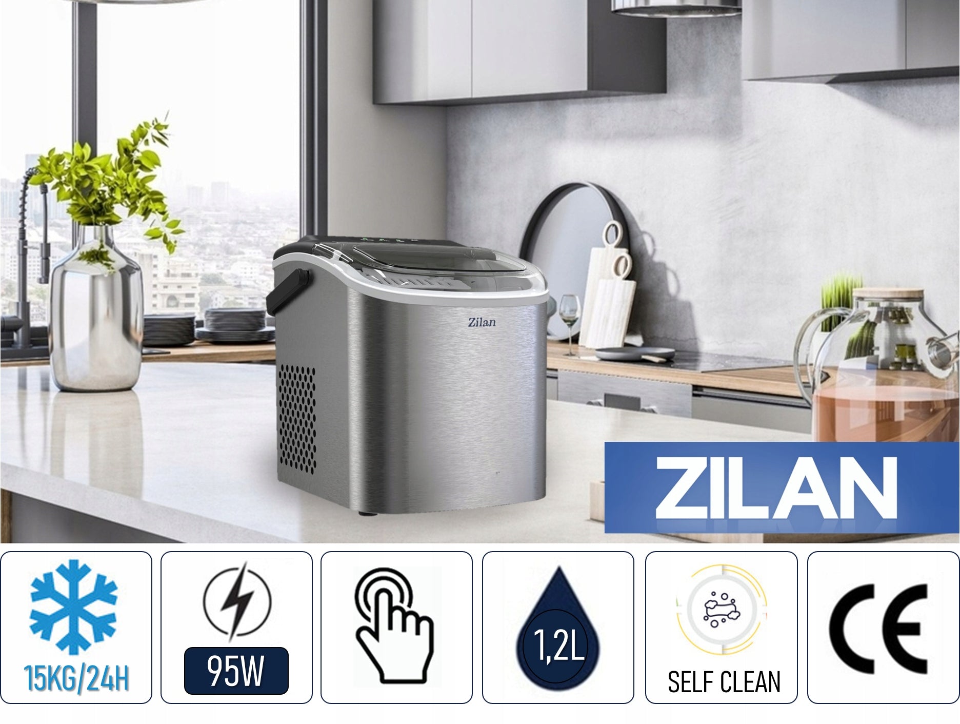 ICE MAKER LARGE STRONG PORTABLE INOX EXPRESS ICE15KG/24h Brand Zilan