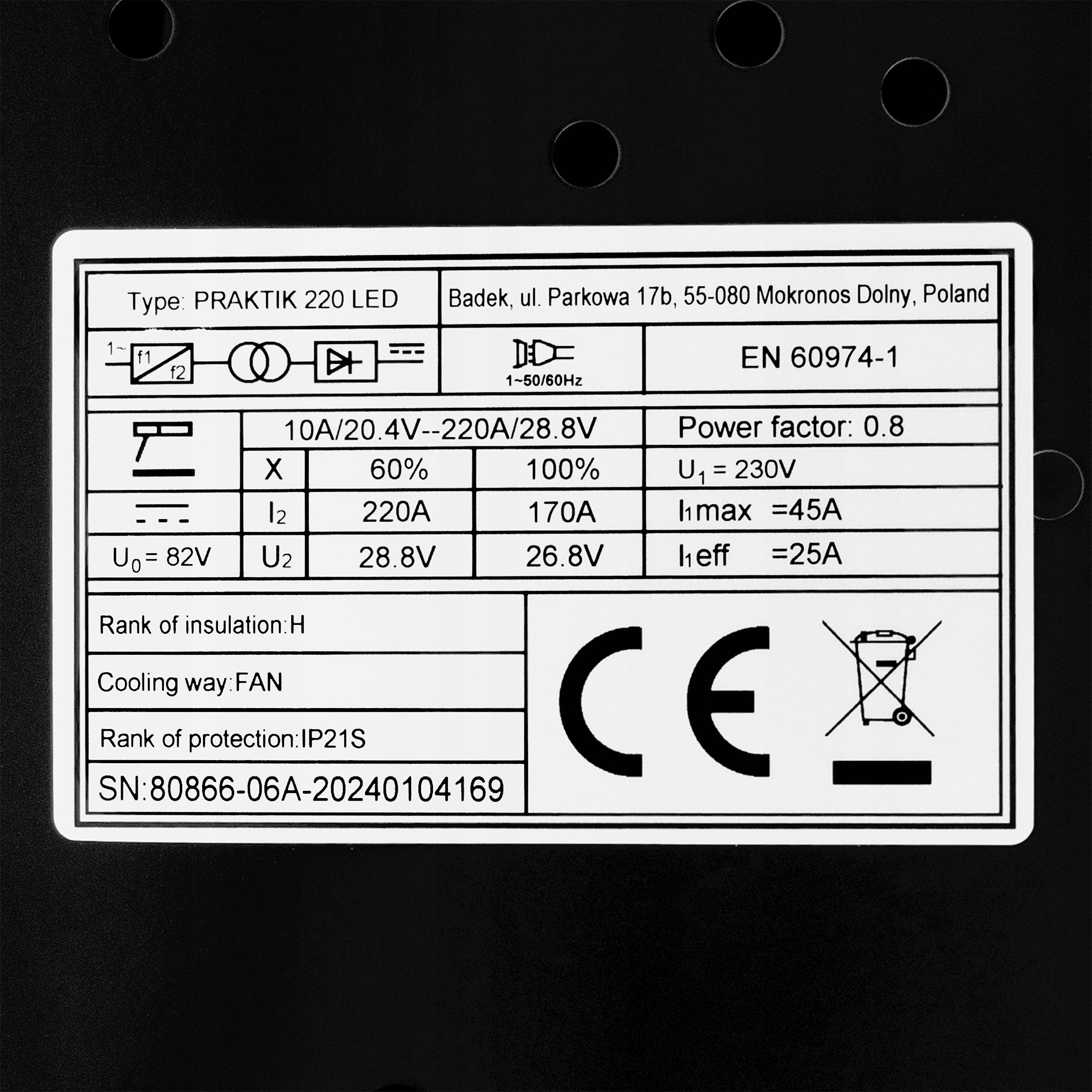 IDEAL PRAKTIK 220 LED SYNERGY 230V 220A MMA TIG LIFT INVERTER WELDING MACHINE Model PRAKTIK 220 LED SYNERGY