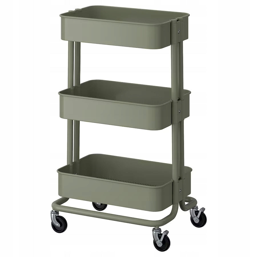 IKEA RASKOG trolley on wheels, bar, grey-green 35x45x77 cm