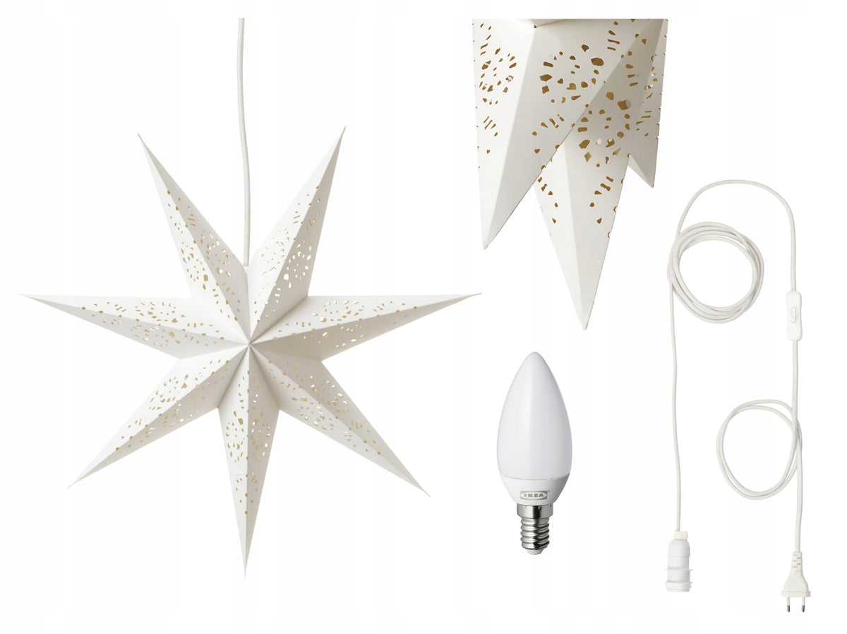 IKEA STRALA pendant lamp + bulb white star lampshade