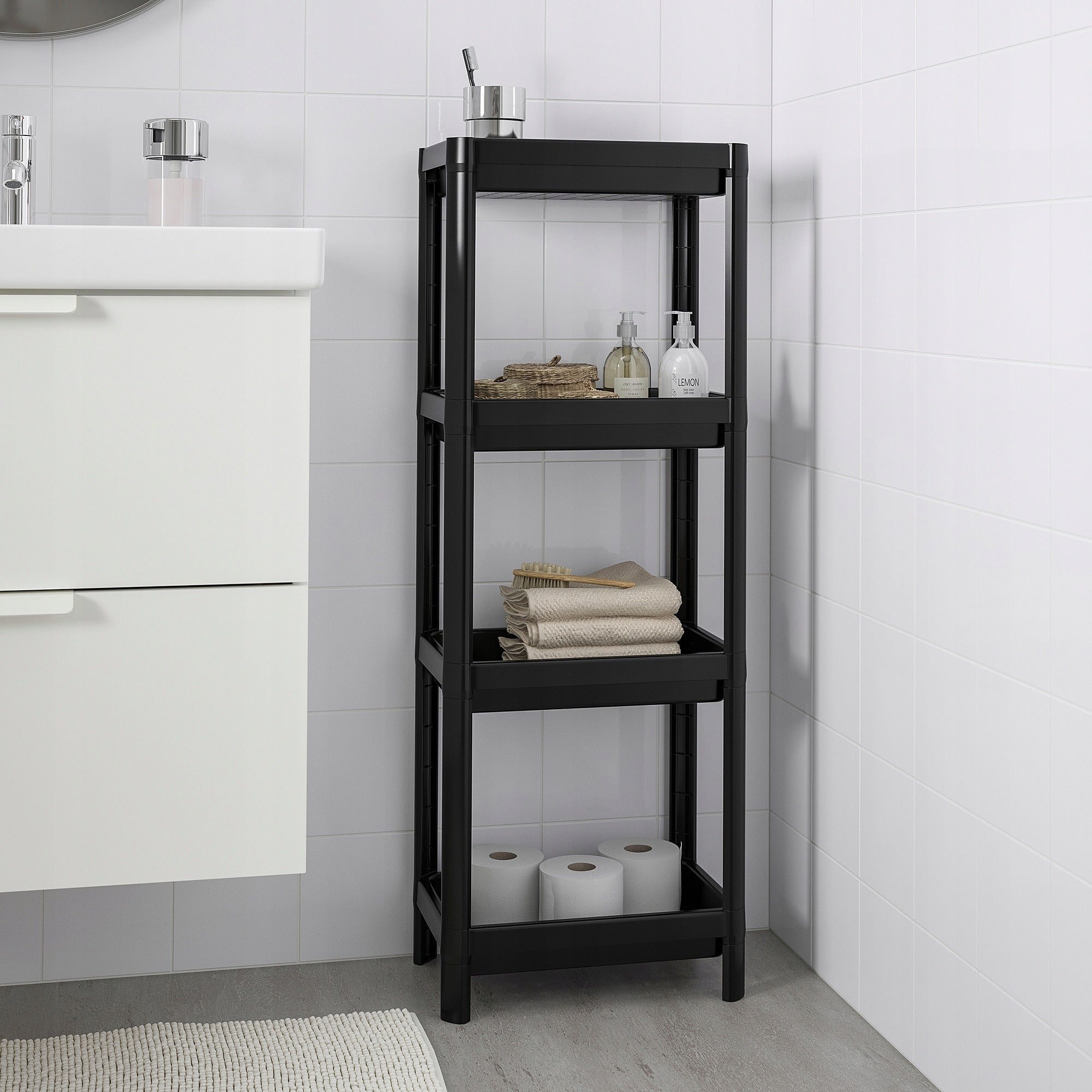 IKEA VESKEN Bathroom shelving unit black 23 x 36 x 100 cm Manufacturer code 304.508.07