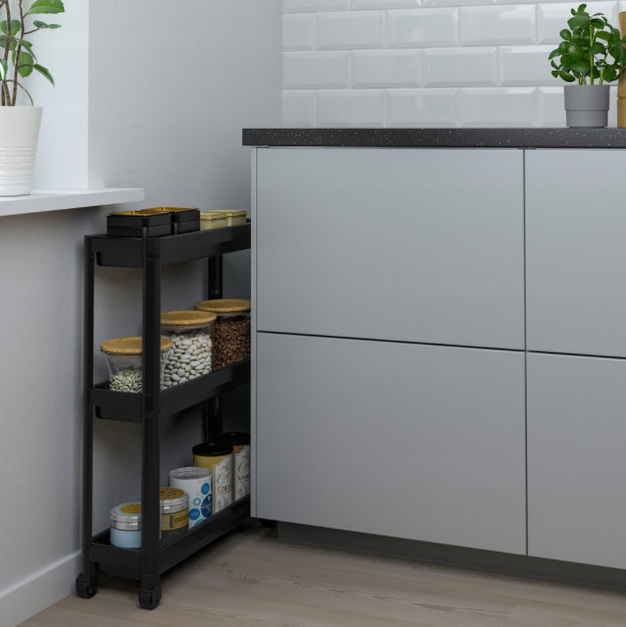 IKEA VESKEN Black TROLLEY BATHROOM SHELVING UNIT shelf Furniture depth 18 cm
