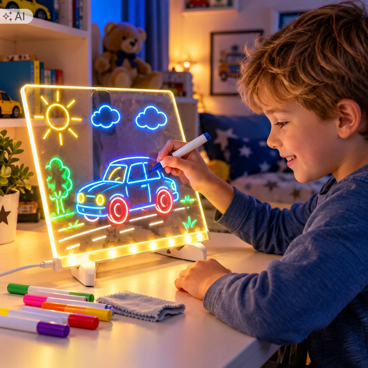 ILLUMINATED LED BOARD FOR KIDS TO DRAW WITH LIGHT 20x20 USB PENS Packaging status original
