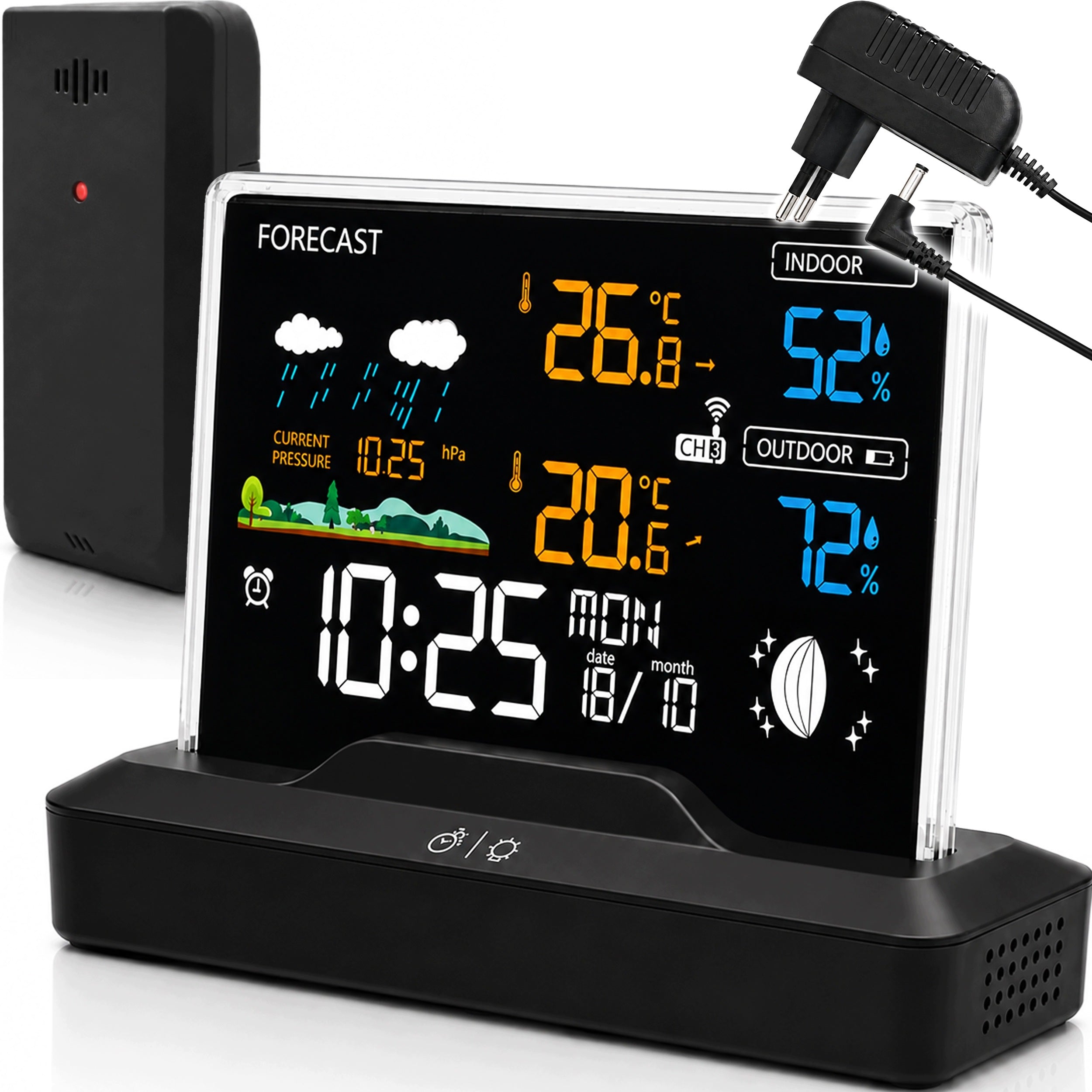 ILLUMINATED WEATHER WIRELESS WEATHER STATION THERMOMETER CLOCK ALARM CLOCK