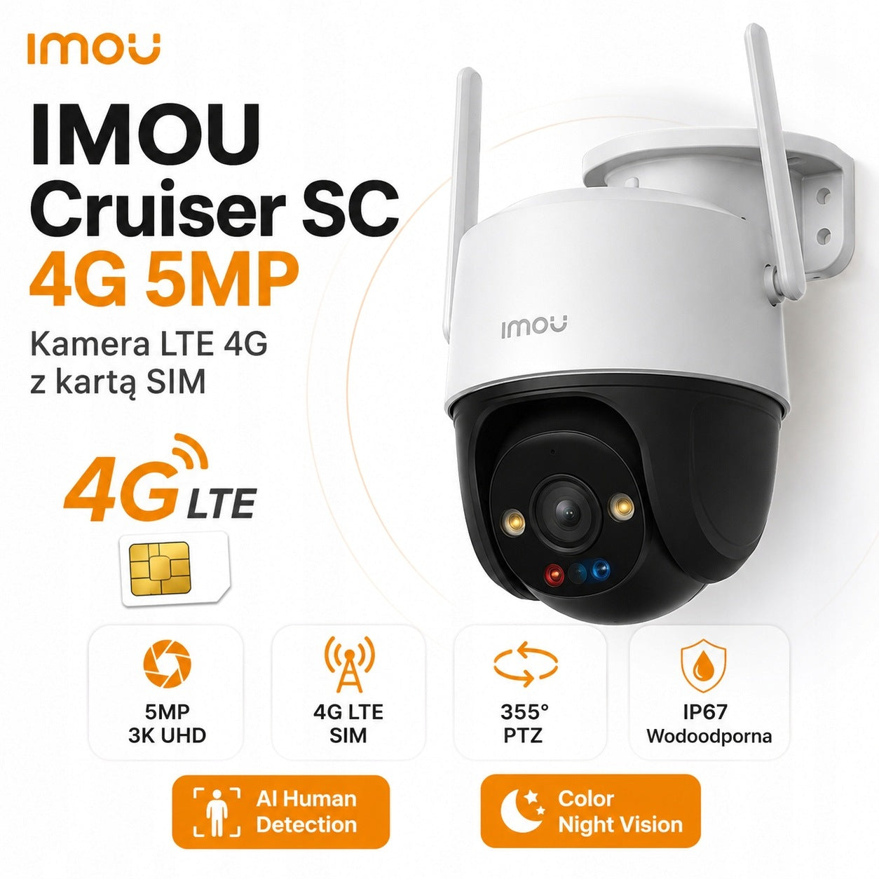 IMOU Cruiser SC 4G LTE 5MP Kamera Zewnętrzna PTZ 360° SIM IP67