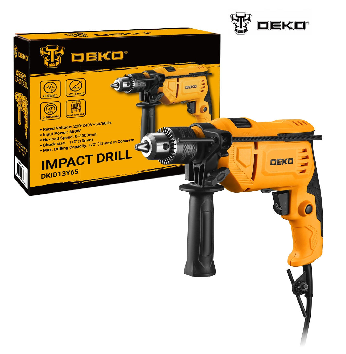 IMPACT DRILL DEKO 650W KEY ROTATION ADJUSTMENT 13MM