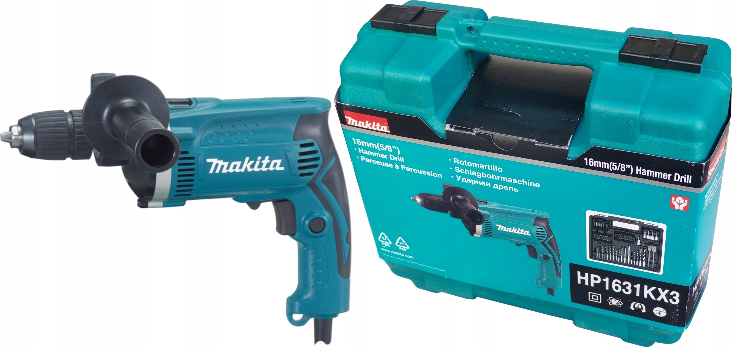 IMPACT DRILL MAKITA HP1631KX3 710W 3200RPM SUITCASE + 74 ACCESSORIES