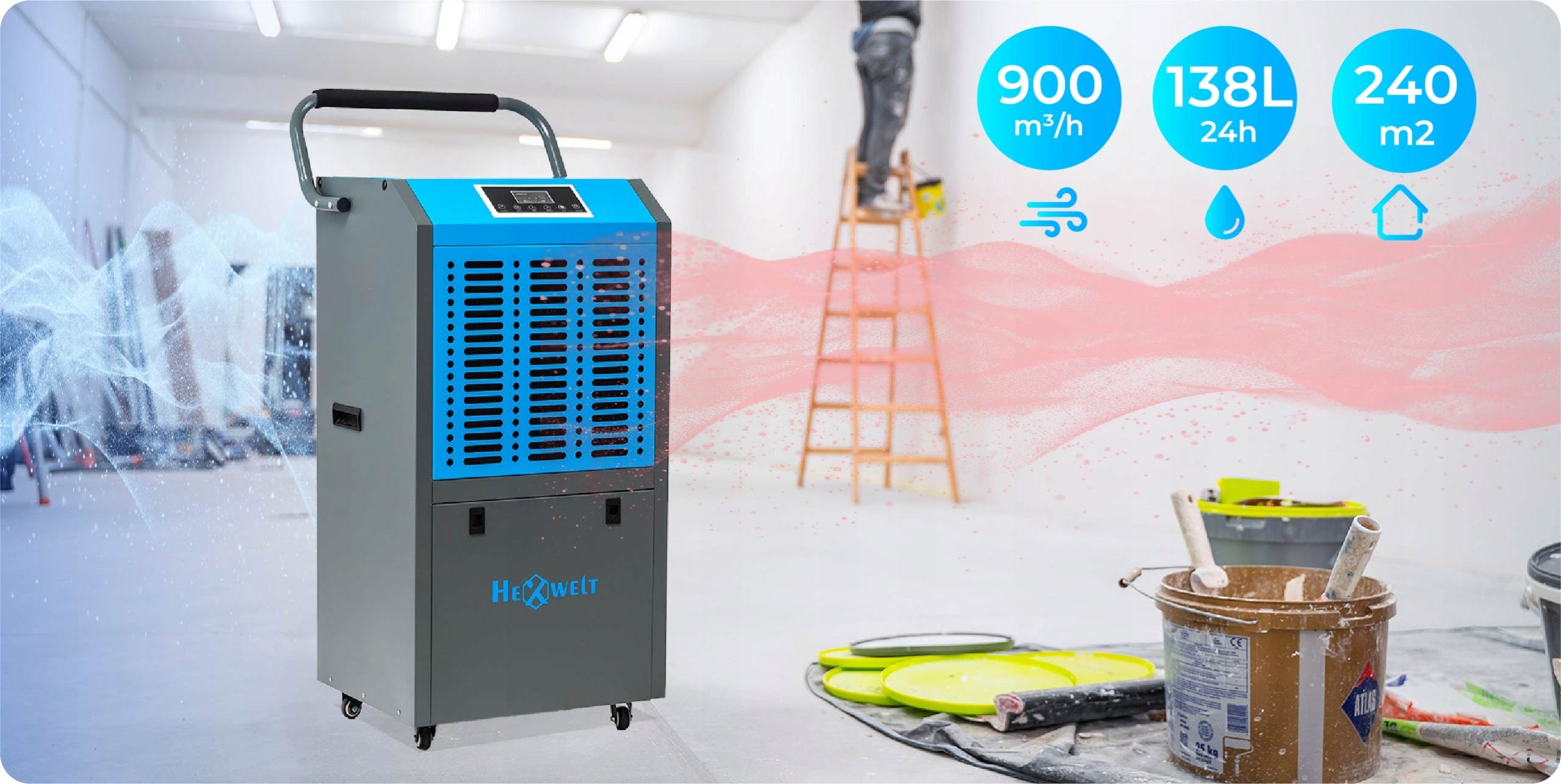 INDUSTRIAL MOISTURE ABSORBER 1400W CONSTRUCTION DEHUMIDIFIER 138L/24H Medical device no