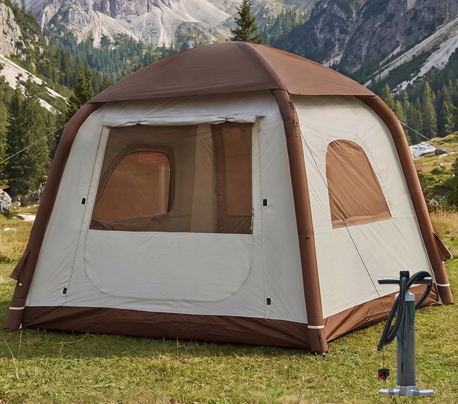 INFLATABLE CAMPING WATERPROOF TENT 2-4 PERSONS GLAMPING OXFORD PUMP