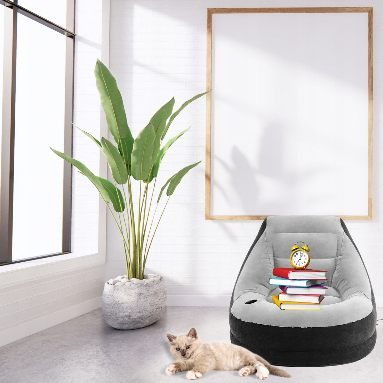 INFLATABLE CHAIR POUF BEACH LOUNGER WITH FOOTREST INFLATABLE CHAIR Frame material synthetic material