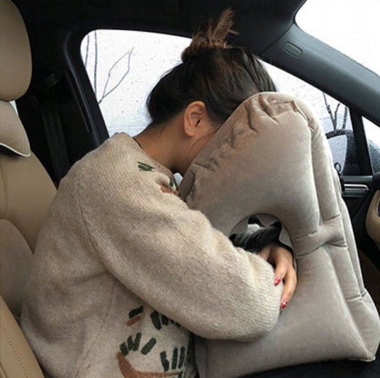 INFLATABLE CROISSANT TRAVEL PILLOW PUMPED FOR AIRPLANE CAR WITH HOLES Manufacturer code KBE216