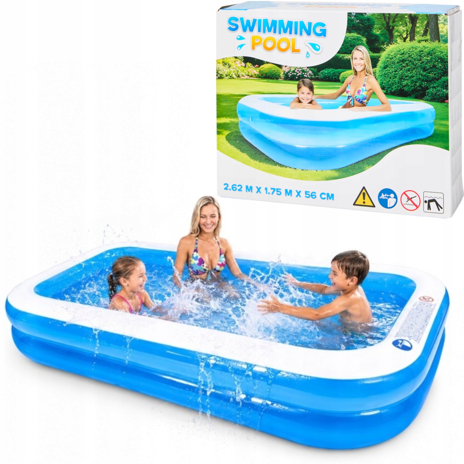 INFLATABLE GARDEN POOL REINFORCED LARGE FAMILY XXL 262 x 175 x 56 cm 770L