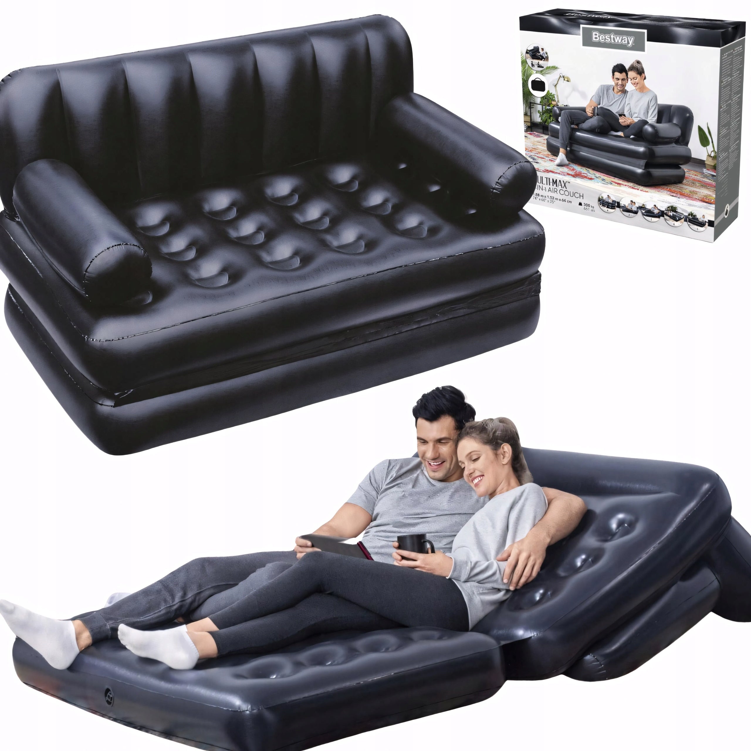 INFLATABLE MATTRESS 5IN1 SOFA BED BESTWAY 2 OS BED BLACK 188x152