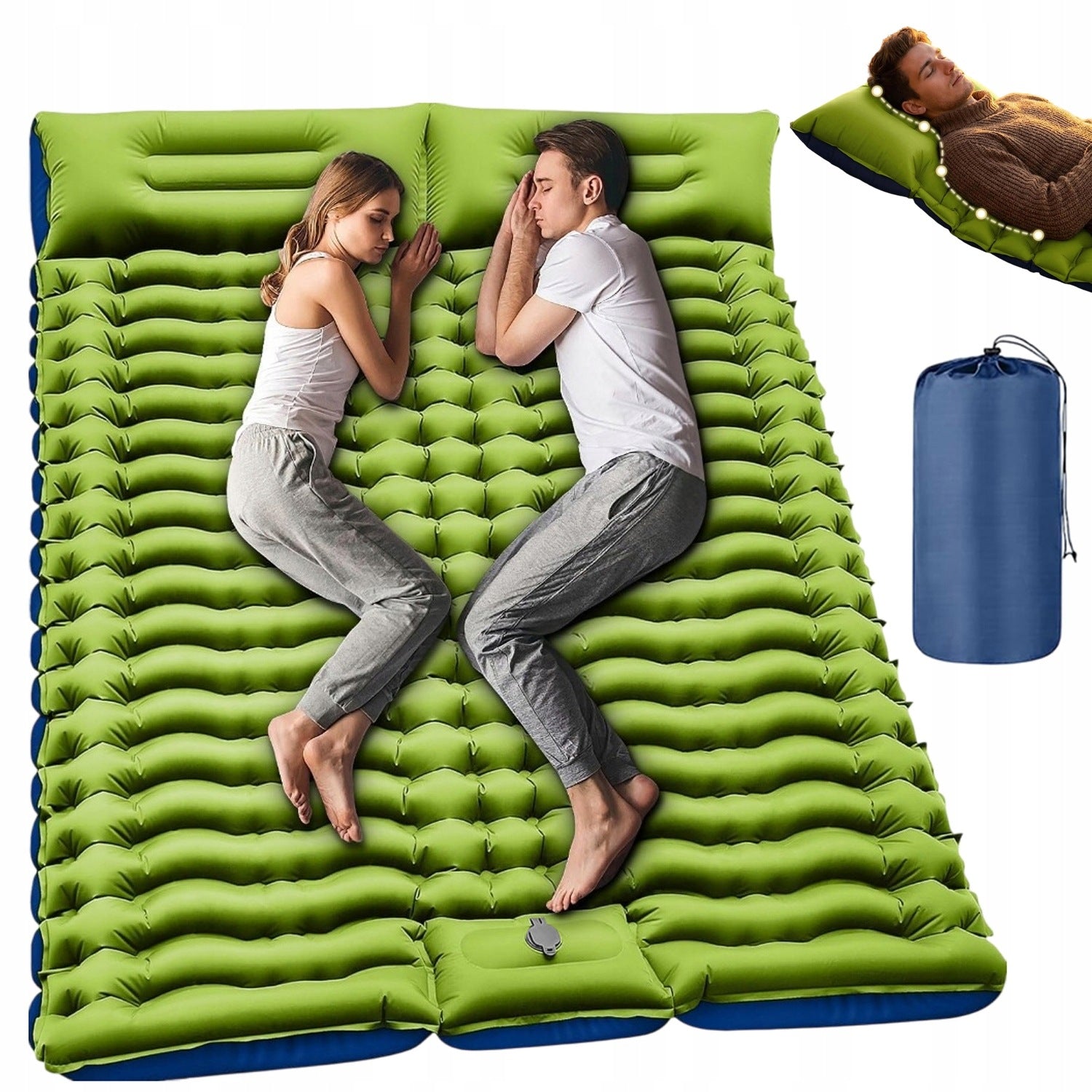 INFLATABLE MATTRESS FOR 2 PEOPLE TOURIST WITH PILLOW WATERPROOF COMFORT LIGHT