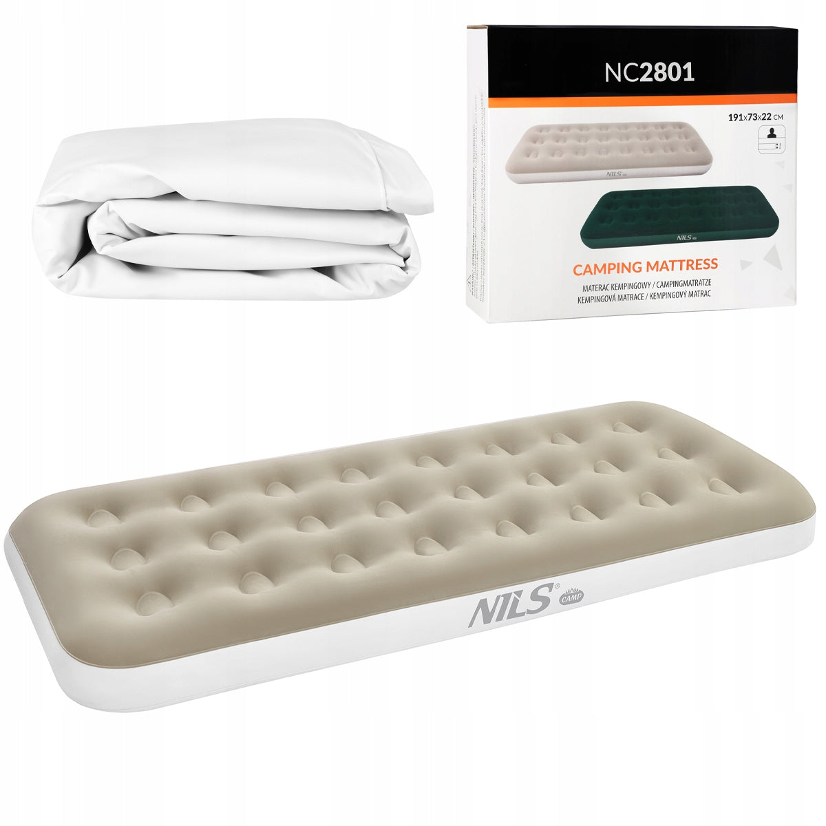 INFLATABLE MATTRESS FOR SLEEPING 191x73x22cm VELOUR SLEEPING BED LIGHT NILS