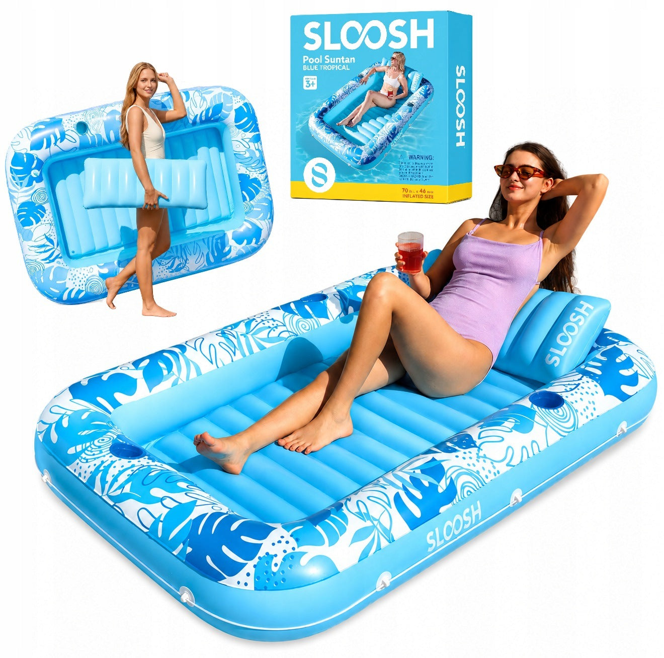 INFLATABLE MATTRESS FOR SWIMMING POOL SUN LOUNGER WITH WATER CUSHION VIRAL