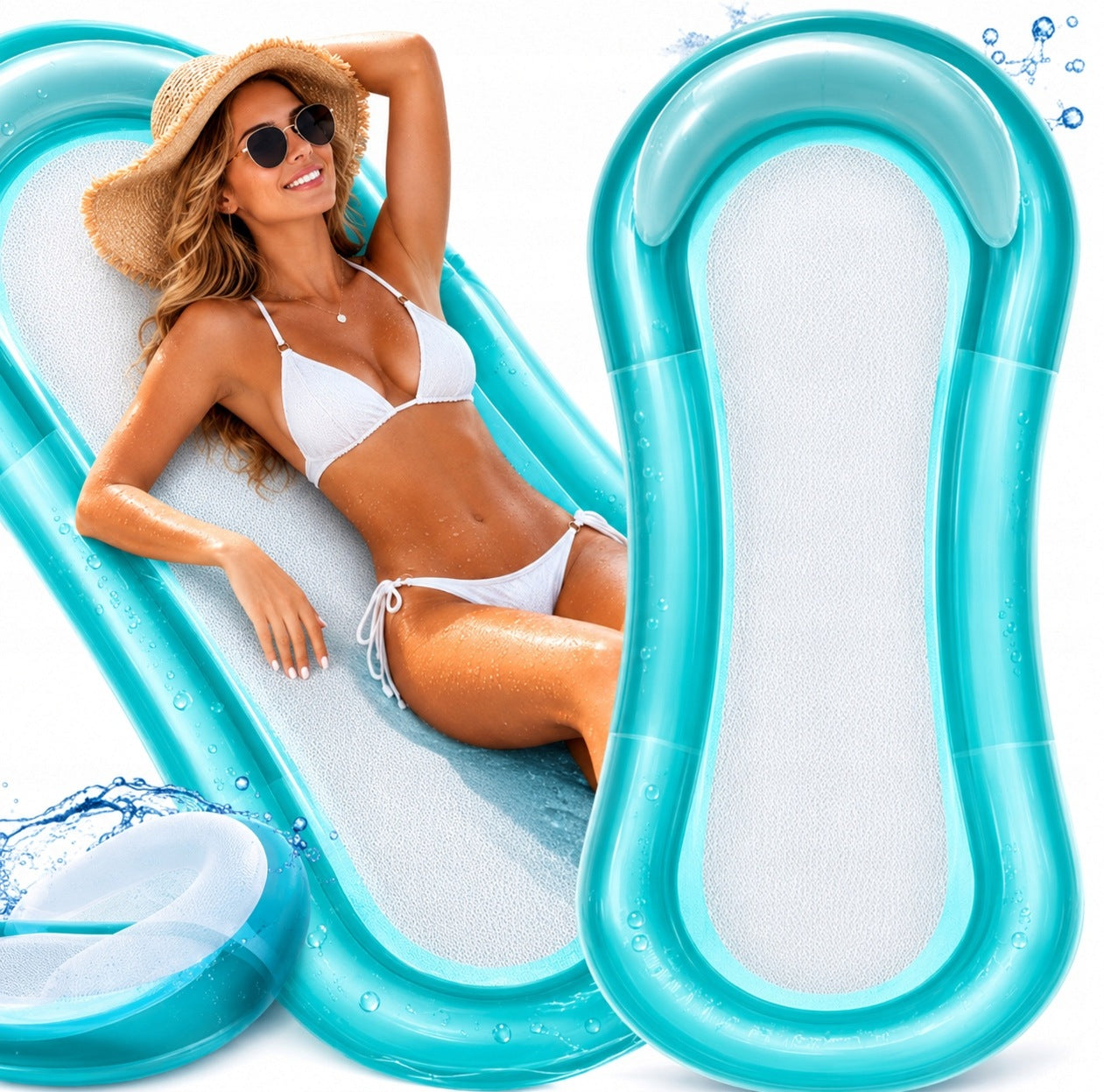 INFLATABLE MATTRESS WITH SWIMMING NET BEACH CHAIR WATER HAMMOCK FOR SWIMMING POOL