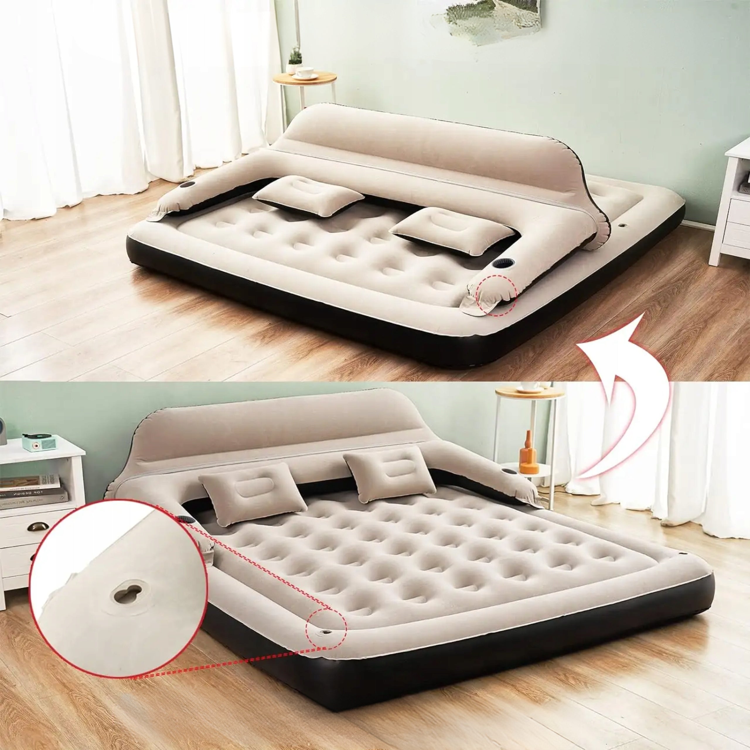 INFLATABLE MATTRESS XXL DOUBLE QUEEN SIZE BED + CAMPING PUMP WITH BACKREST Manufacturer code 390144