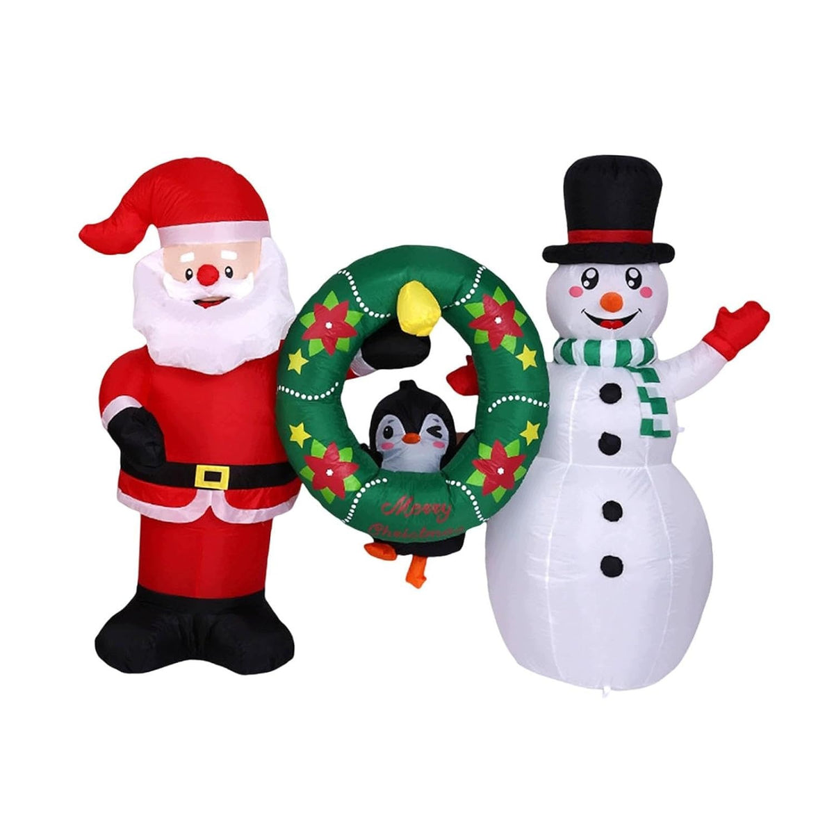 INFLATABLE SANTA CLAUS + SNOWMAN 160cm WITH PENGUIN ILLUMINATION CHRISTMAS ORNAMENT Q1V