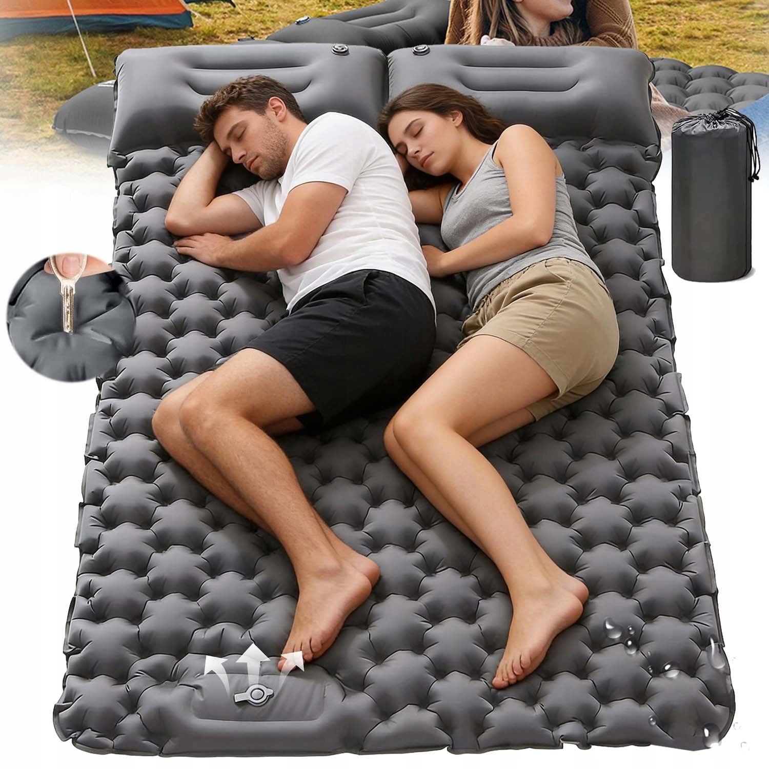 INFLATABLE SLEEPING MAT 2 PEOPLE 196X125CM WATERPROOF HIKING FISHING