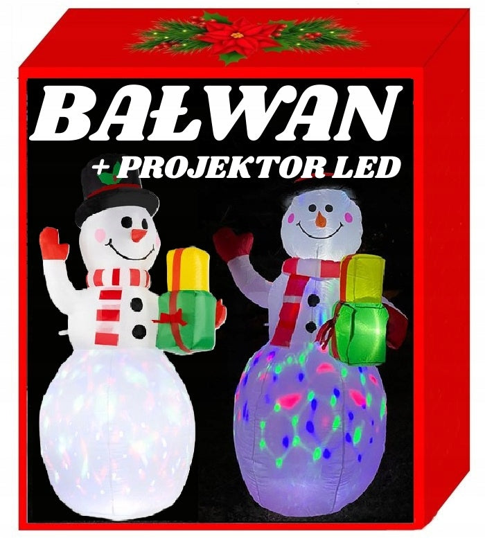 INFLATABLE SNOWMAN PUMPED GLOWING + LED PROJECTOR