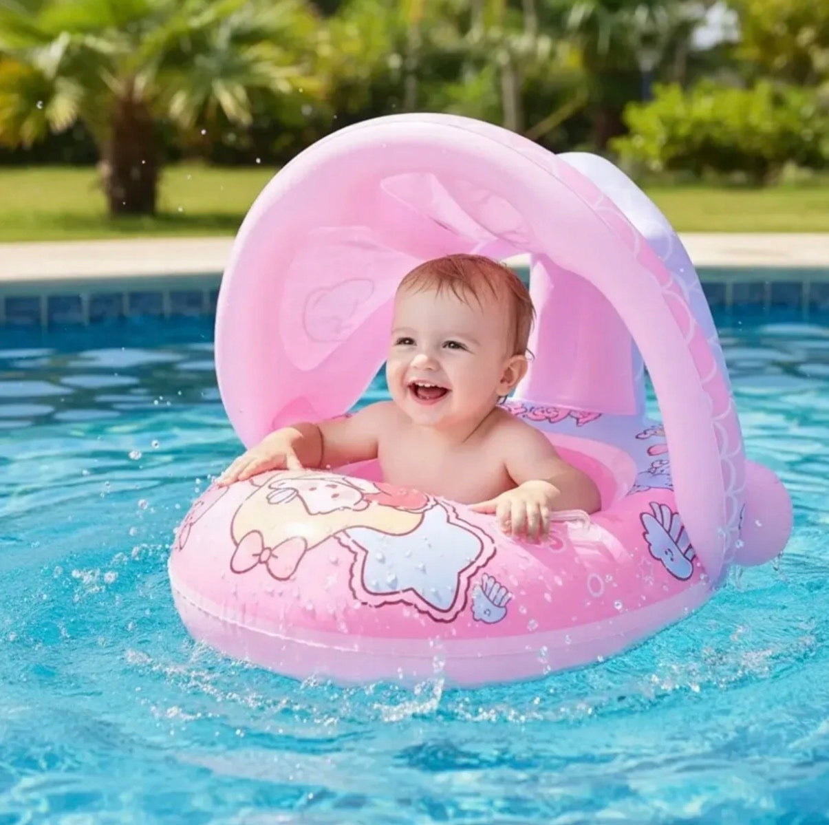 INFLATABLE SWIMMING POOL WHEEL WITH INFANT SEAT WITH BASEBALL CAP Manufacturer code KOŁO DASZEK RÓŻOWE