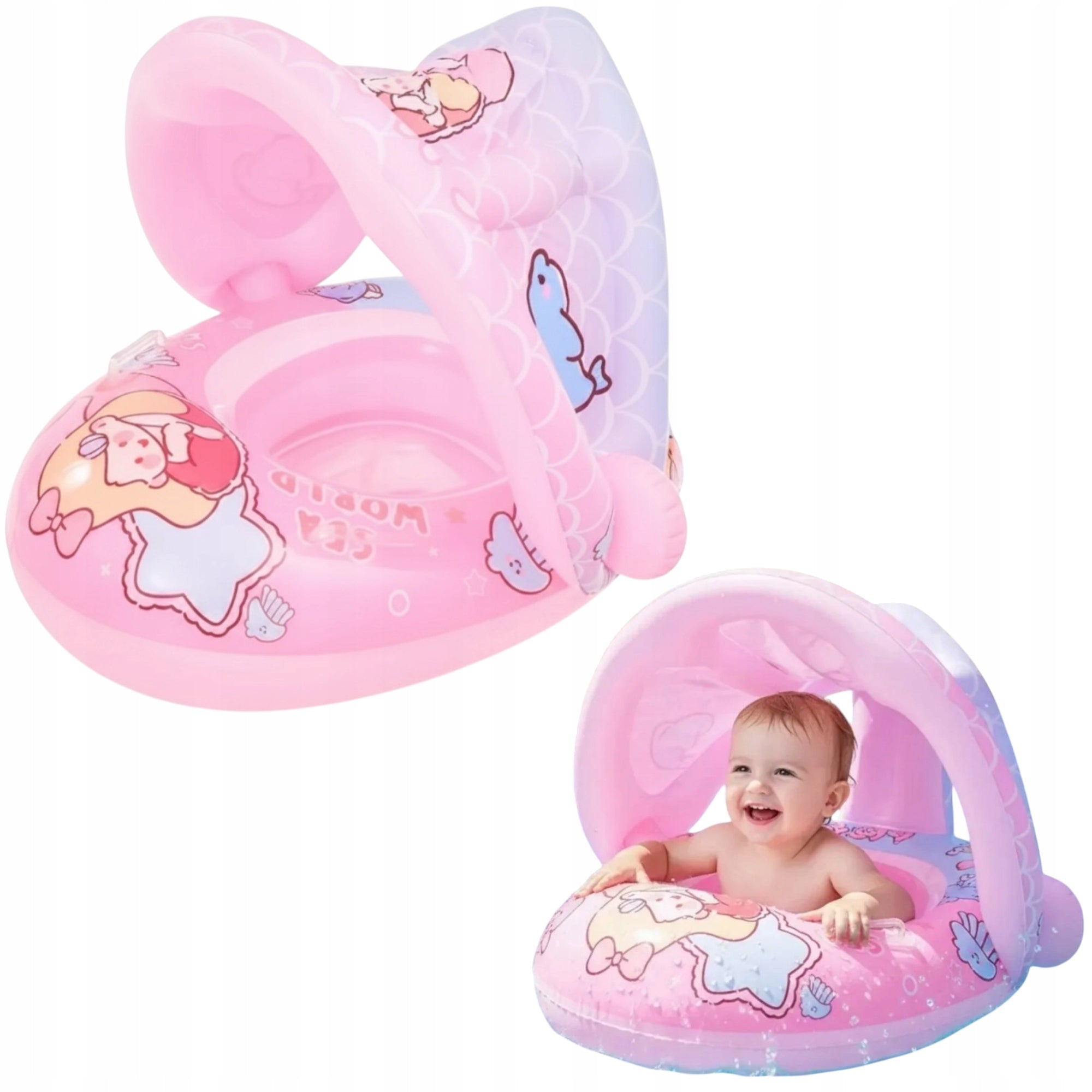 INFLATABLE SWIMMING POOL WHEEL WITH INFANT SEAT WITH BASEBALL CAP