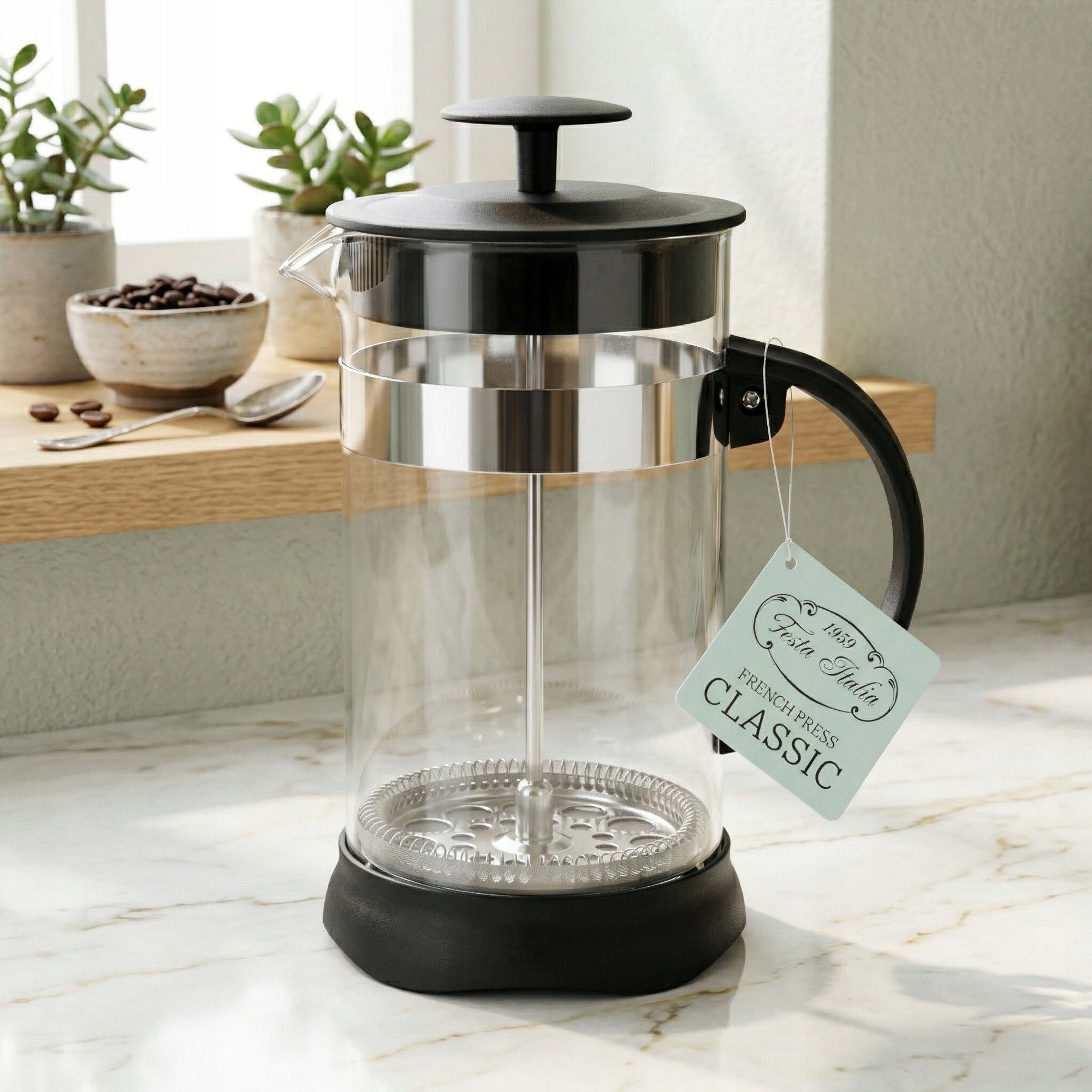 INFUSER GLASS TEA POT HERBS 1000ML PISTON COFFEE MAKER 1L Brand Festa Italia