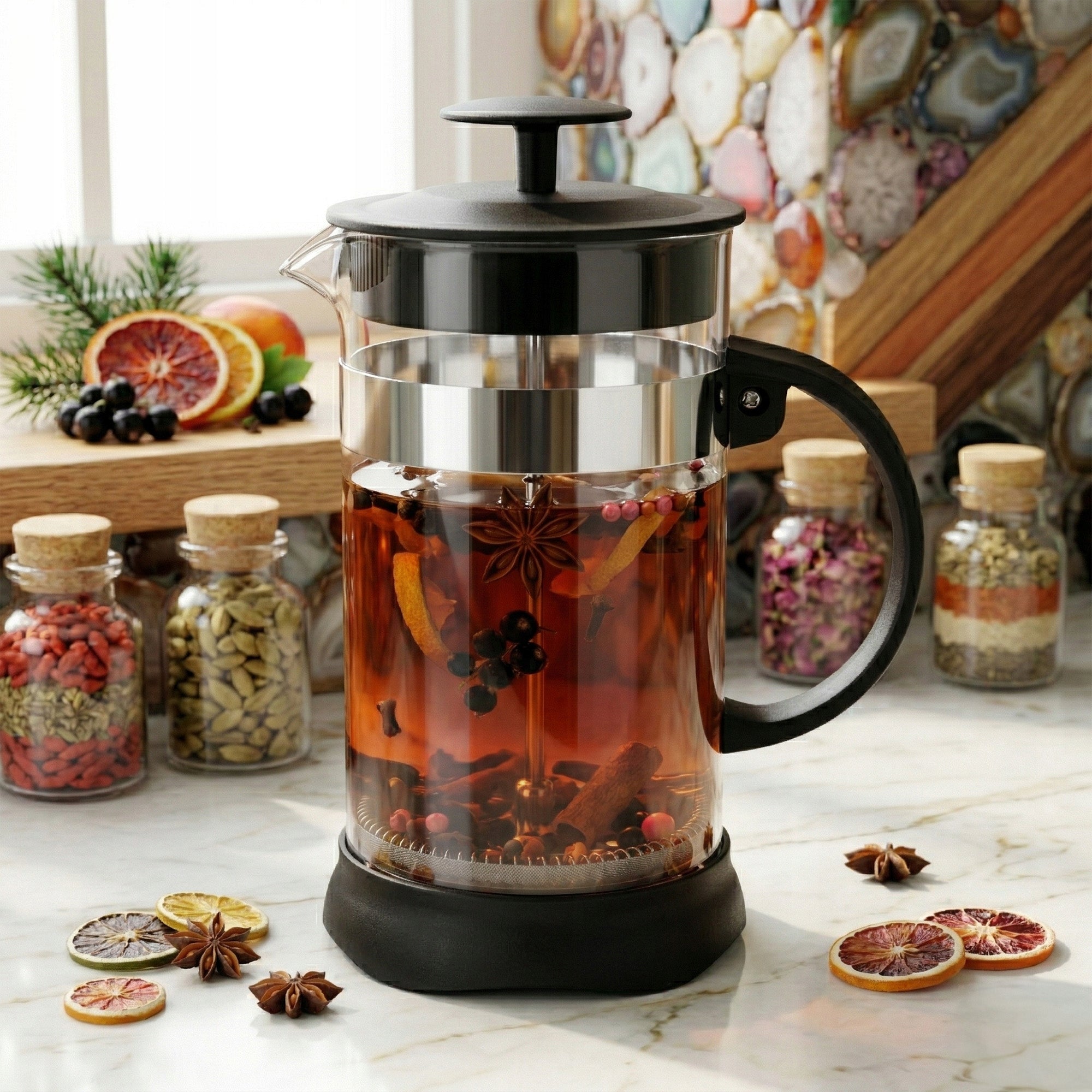 INFUSER GLASS TEA POT HERBS 1000ML PISTON COFFEE MAKER 1L Manufacturer code HB-PL6200008