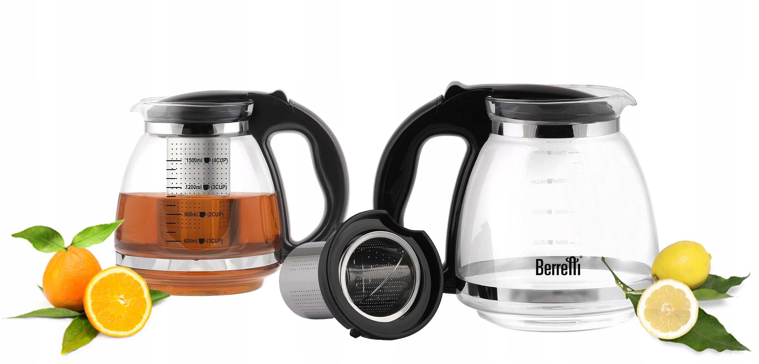 INFUSER JUG FOR BREWING TEA HERBS GLASS 2 L BERRETTI WITH CARTRIDGE Packaging status original