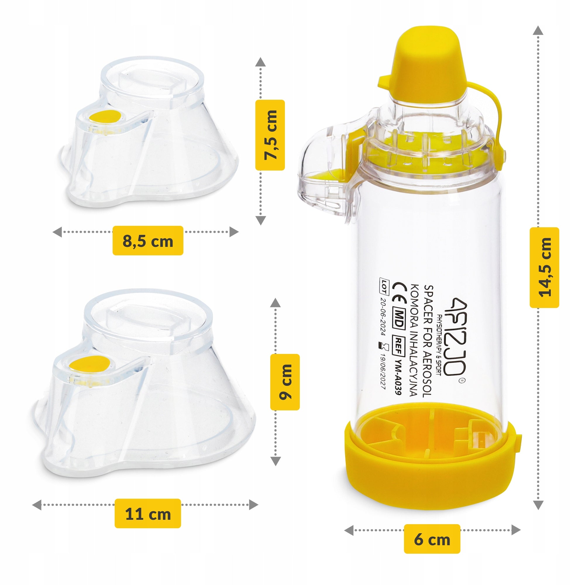 INHALATION CHAMBER FOR CHILDREN AND ADULTS INHALATION TUBE TWO MASKS Color yellow