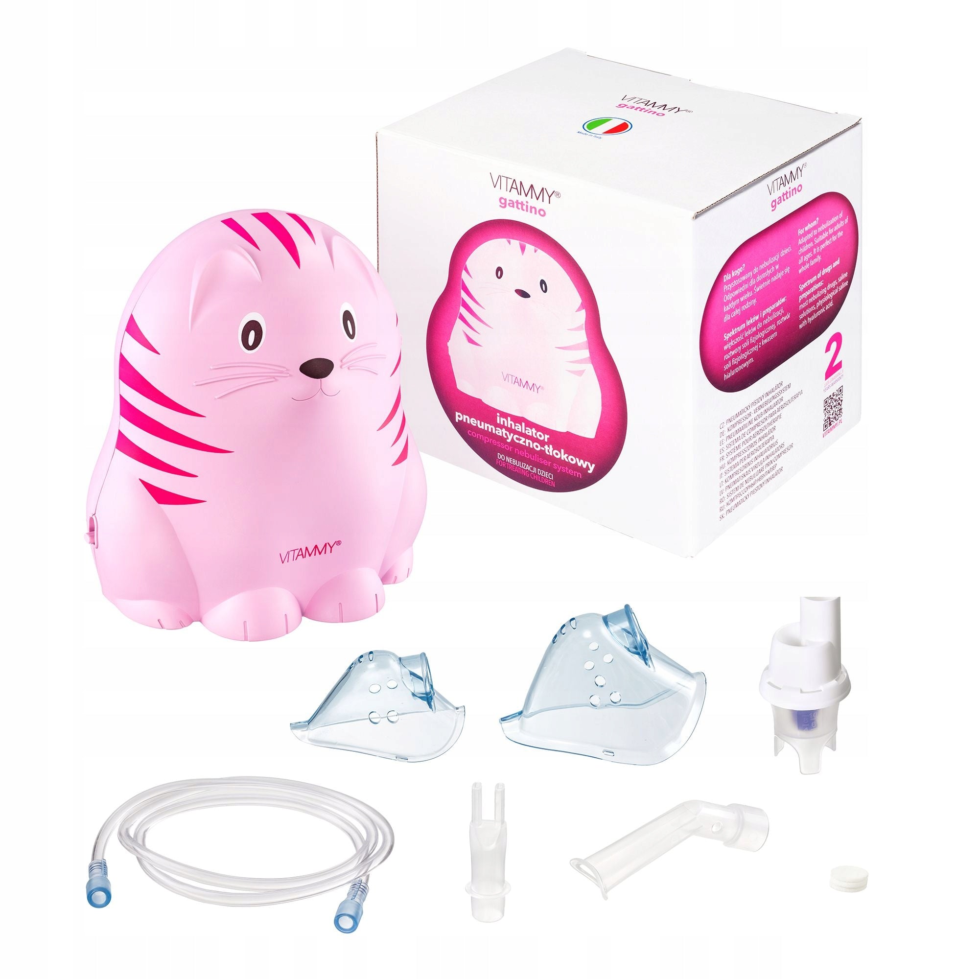 INHALER NEBULISER FOR CHILDREN VITAMMY GATTINO PINK KITTEN 2 MASKS