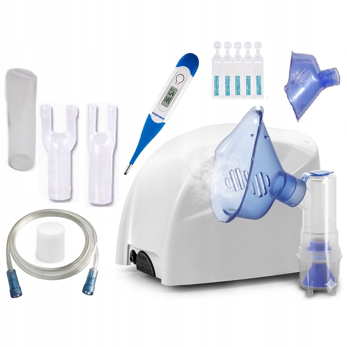 INHALER NEBULIZER DIAGNOSTIC ECONSTELLATION +THERMOMETER AND SALT FREEBIE