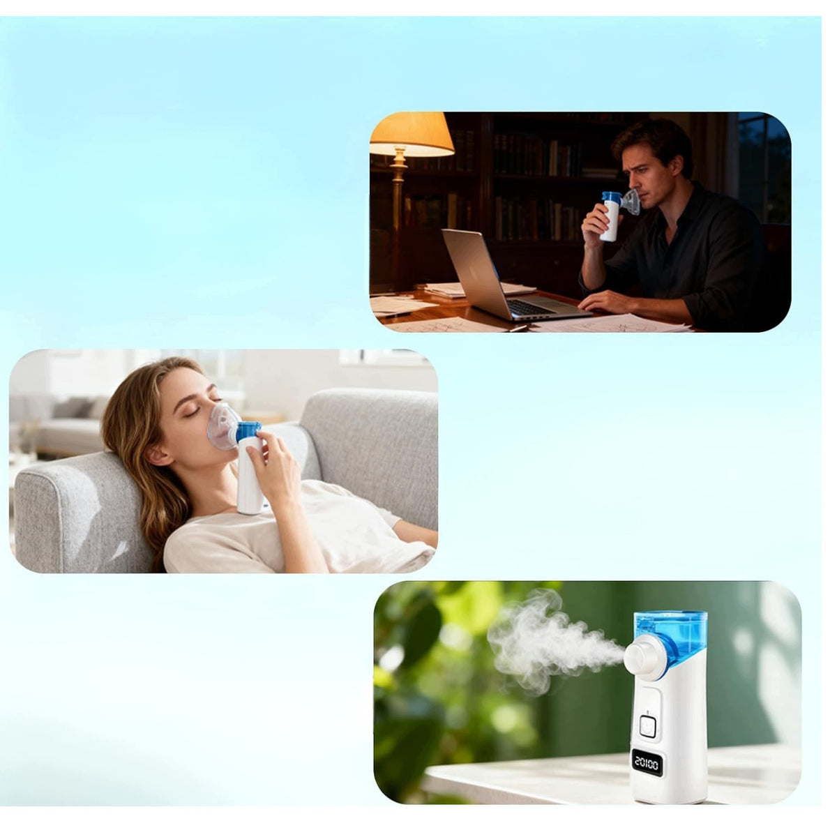 INHALER NEBULIZER HERRFILK MESH 1-5µm 4 MASKS 2 MOUTHPIECES USB-C Manufacturer code 068026666