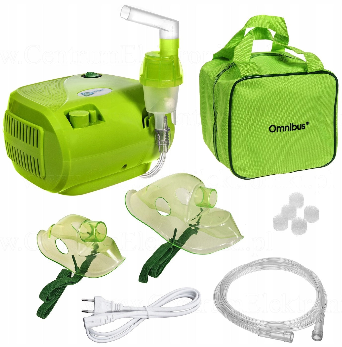 INHALER NEBULIZER Omnibus COMPRESSOR Green 2 MASKS, Ideal FOR CHILDREN