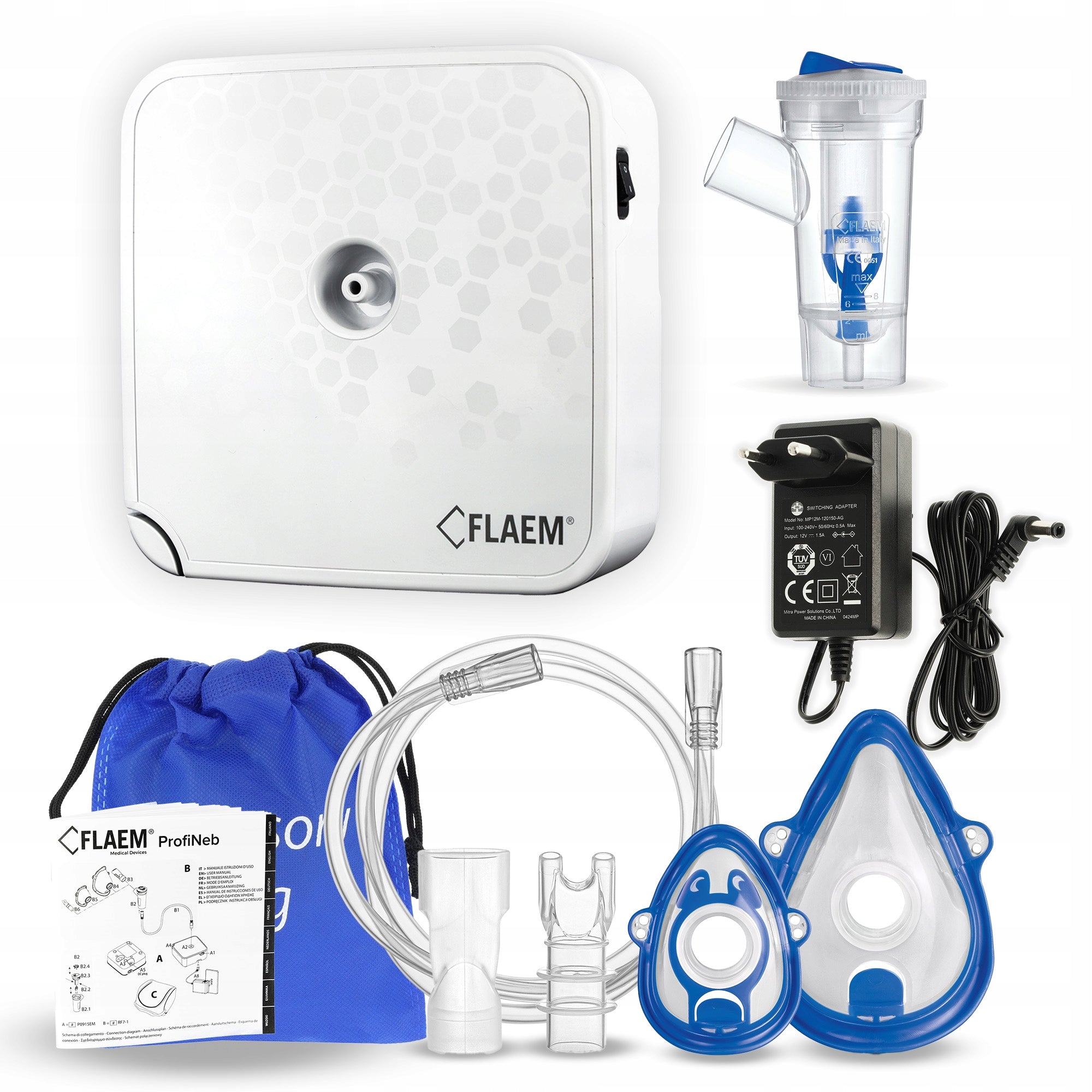 INHALER NEBULIZER SILENT COMPACT CERTIFIED FLAEM PROFINEB 2 MASKS