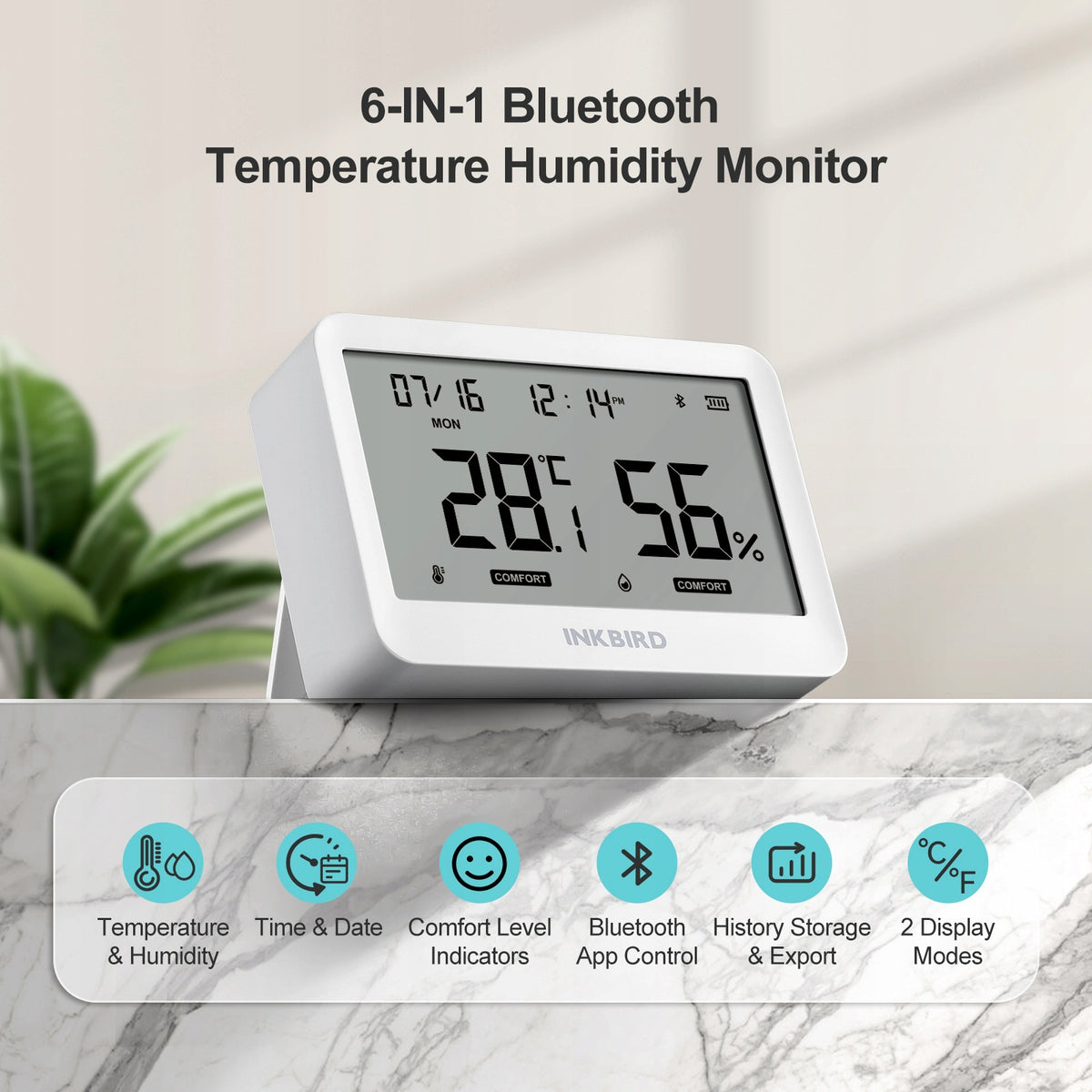 INKBIRD ITH-21-B Bluetooth Temperature and Humidity Monitor with Time Date Packaging status original