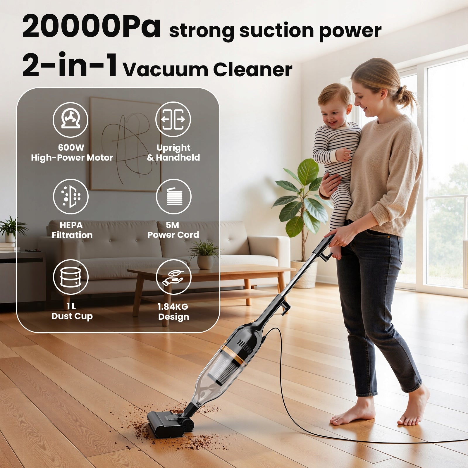 INSE R7 Corded Stick Vacuum Cleaner 600W Powerful Lightweight 2-in-1 HEPA Packaging status original