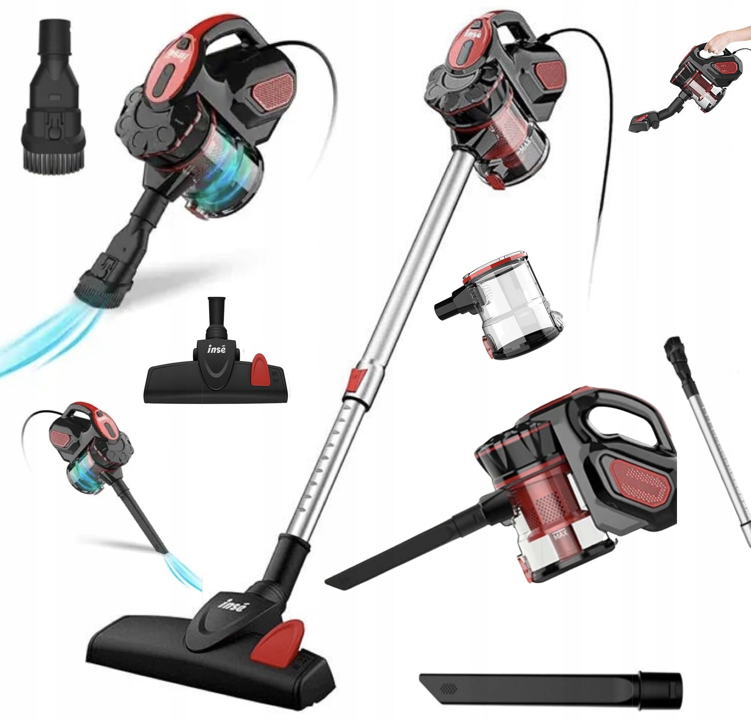 INSE i5 Vacuum Cleaner Vertical Handheld Wired Bagless 18kpa 600W RED