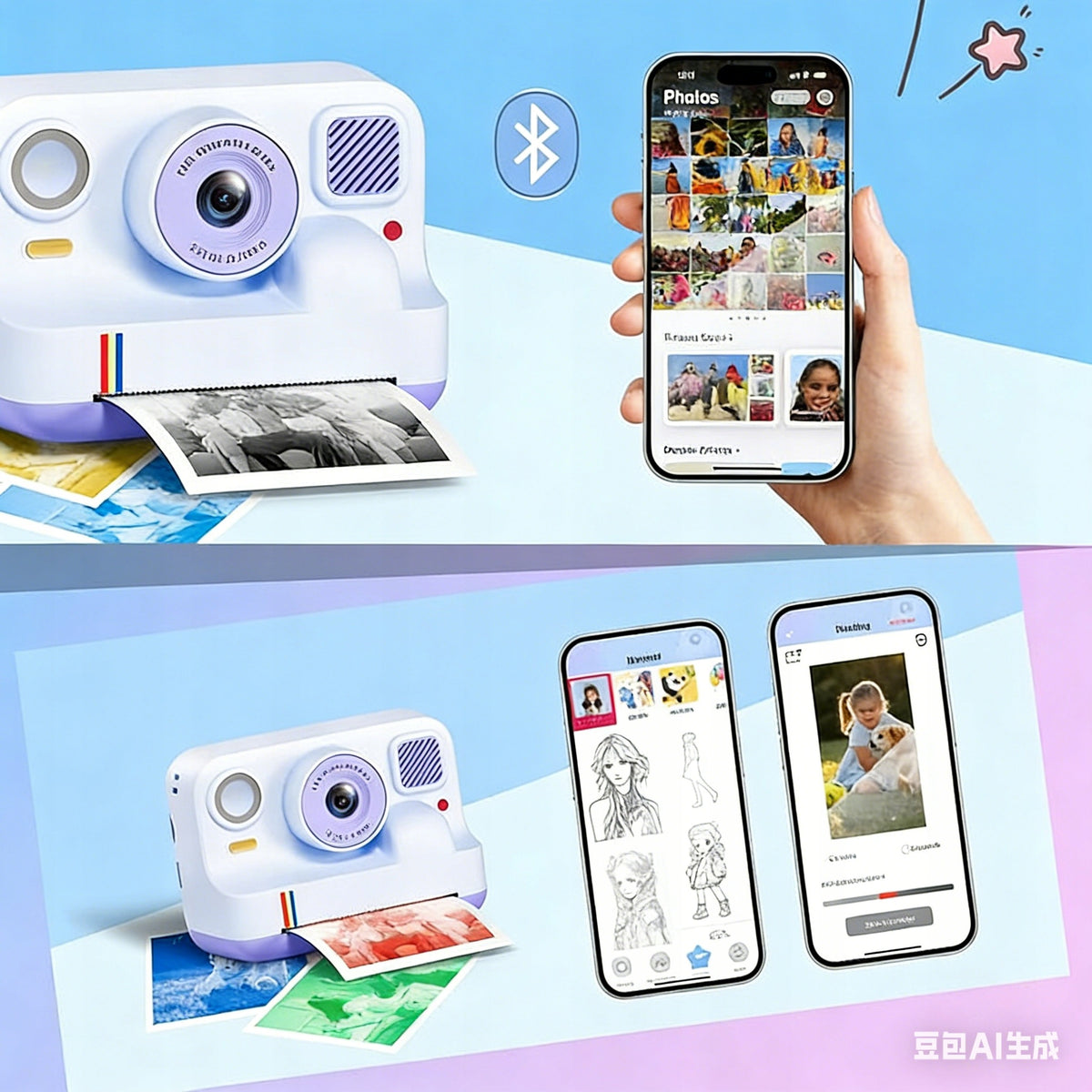 INSTANT CAMERA FOR CHILDREN 3in1 PRINT SELFIE 180° MP3 GAMES + FREEBIES Manufacturer code APARAT CYFROWY DLA DZIECI 48MPX Selfie
