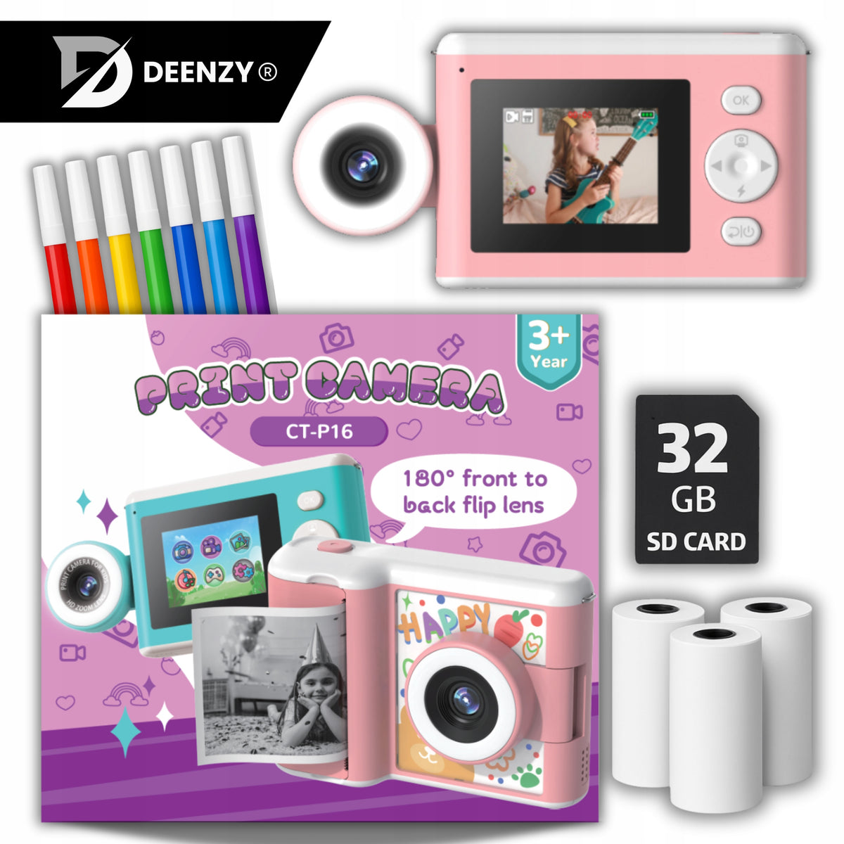 INSTANT CAMERA FOR CHILDREN 5in1 PRINT SELFIE 180° MP3 GAMES + FREEBIES Packaging status original