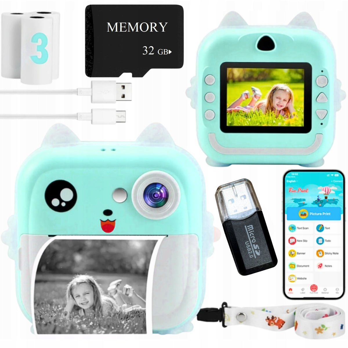 INSTANT CAMERA FOR CHILDREN DIGITAL PHOTO MEMORY CARD 32GB Packaging status original