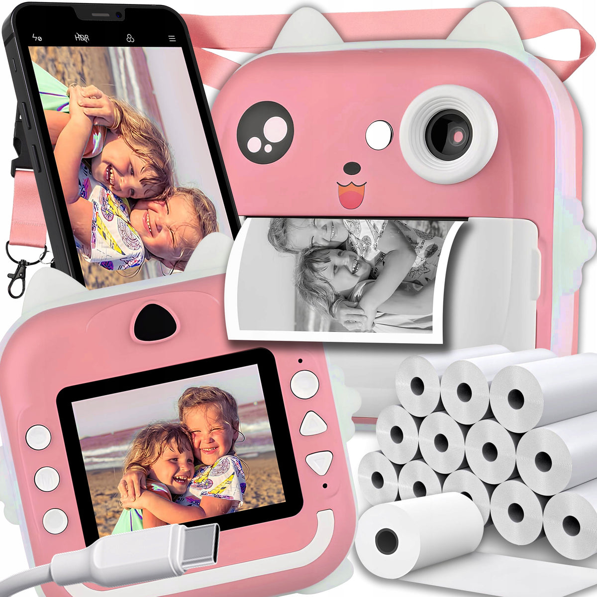 INSTANT CAMERA FOR CHILDREN MINI THERMAL ZOOM PRINTER + 23 ROLLS