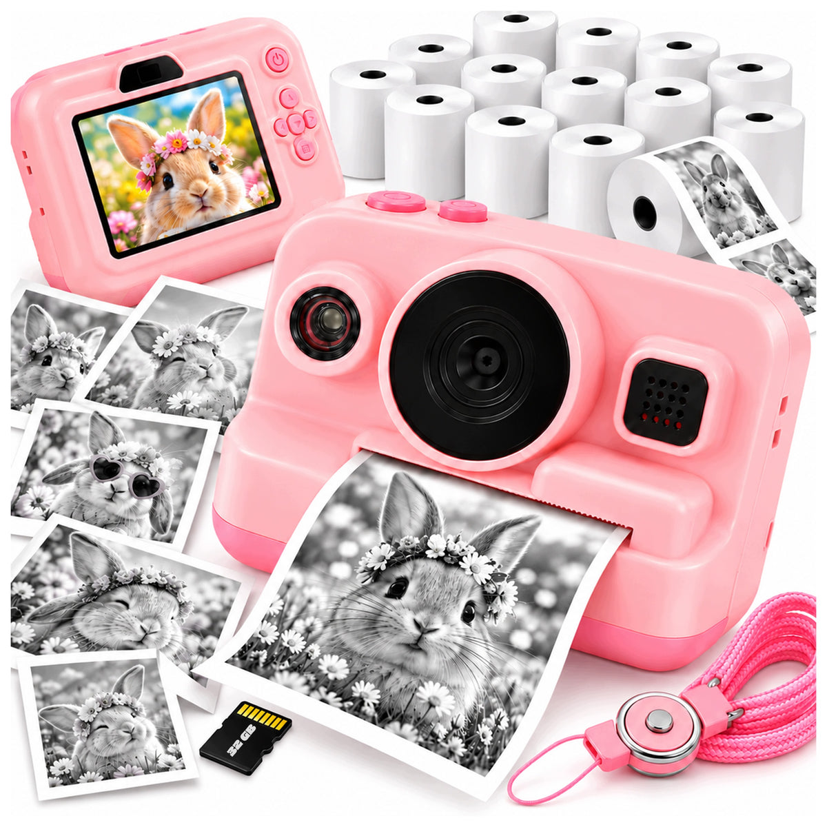 INSTANT CAMERA FOR CHILDREN PRINT MINI PRINTER 13 ROLLS AND 32GB CARD Packaging status original