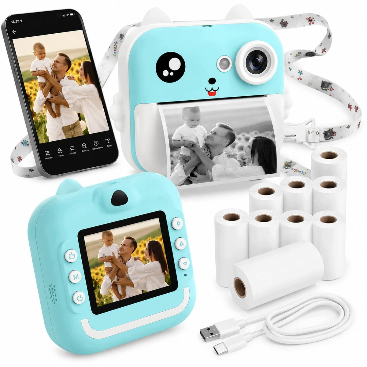 INSTANT CAMERA PRINT MINI THERMAL PRINTER KITTY +10 ROLLS