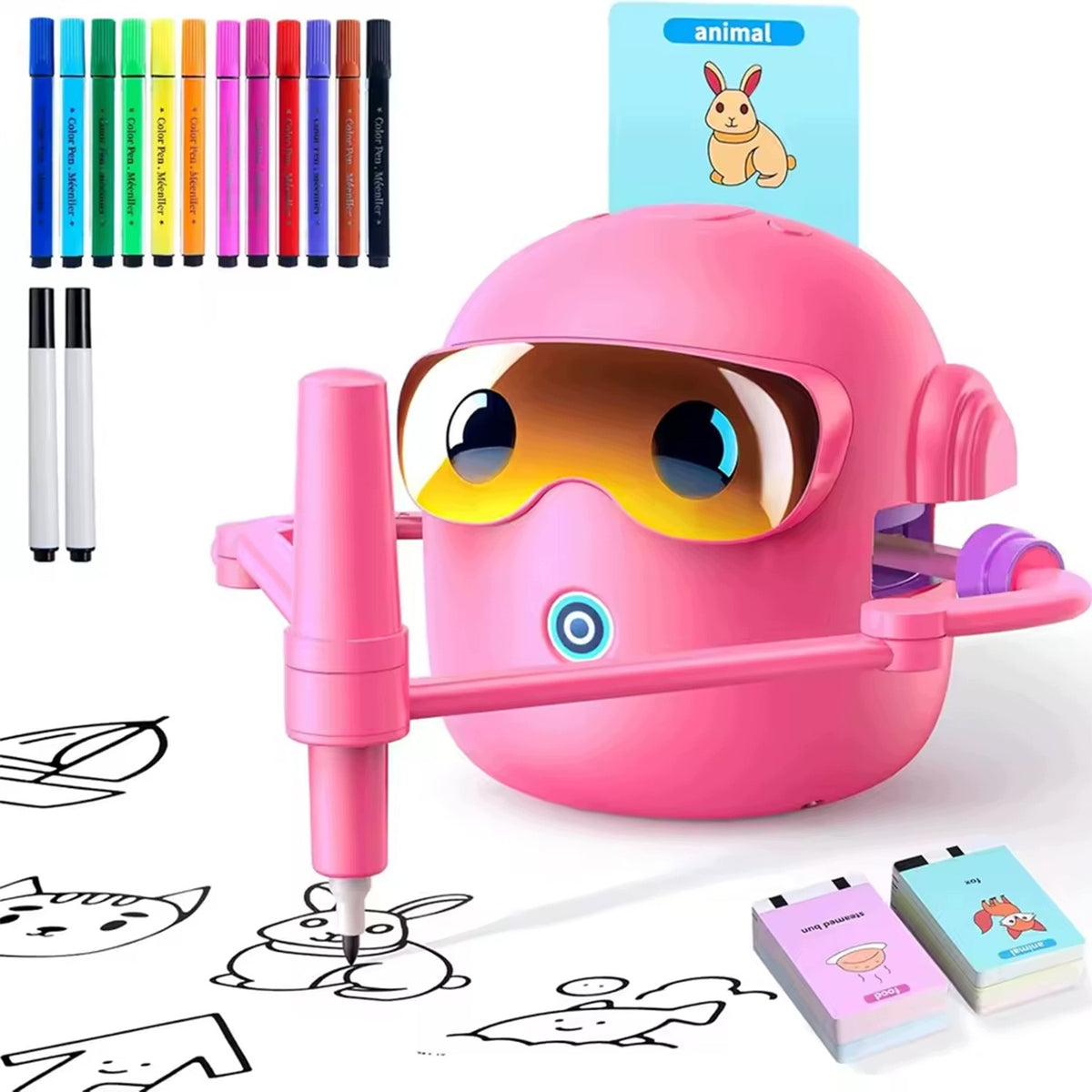 INTELLIGENT ROBOT FOR DRAWING 100 CARDS FOR CHILDREN INTERACTIVE + MARKERS Manufacturer code ZESTAW DO NAUKI RYSOWANIA NAUKA ANGIELSKIEGO