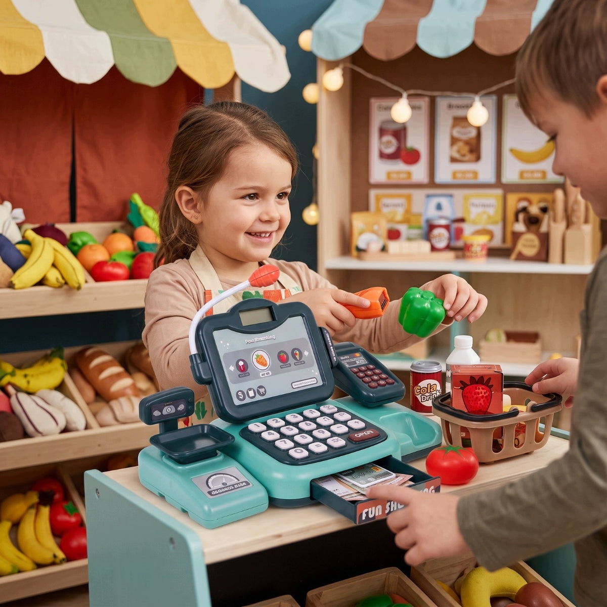 INTERACTIVE CASH REGISTER for children SHOP + accessories SCANNER PRODUCTS Manufacturer code INTERAKTYWNA KASA FISKALNA dla dzieci SKLEP