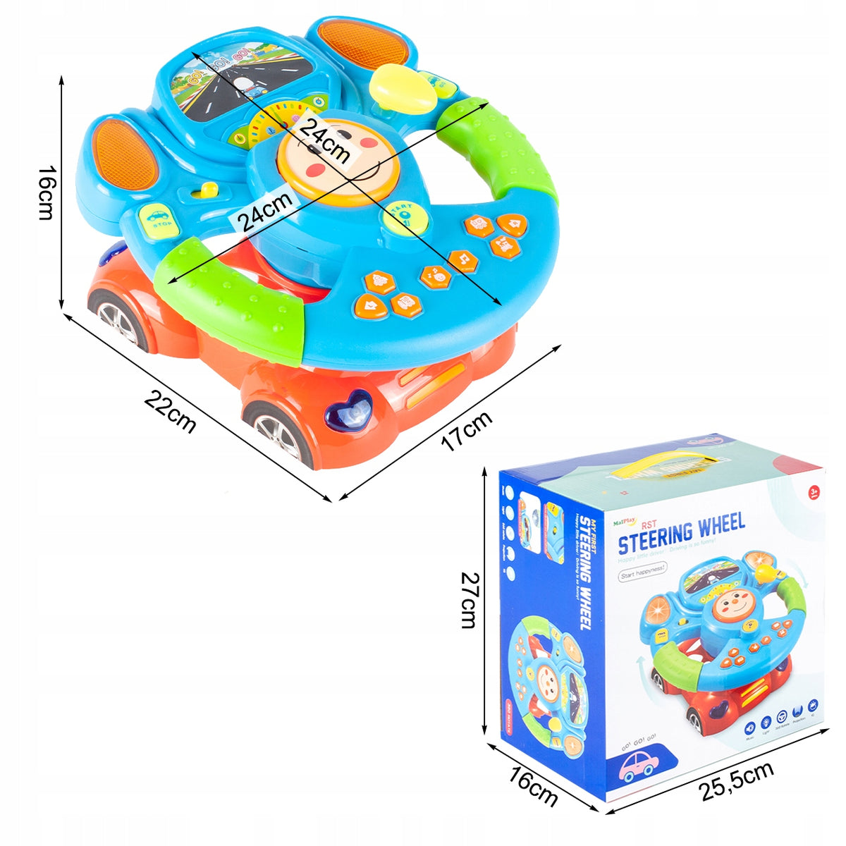 INTERACTIVE EDUCATIONAL STEERING WHEEL FOR CHILDREN CAR AUTO LIGHT SOUND Packaging status original