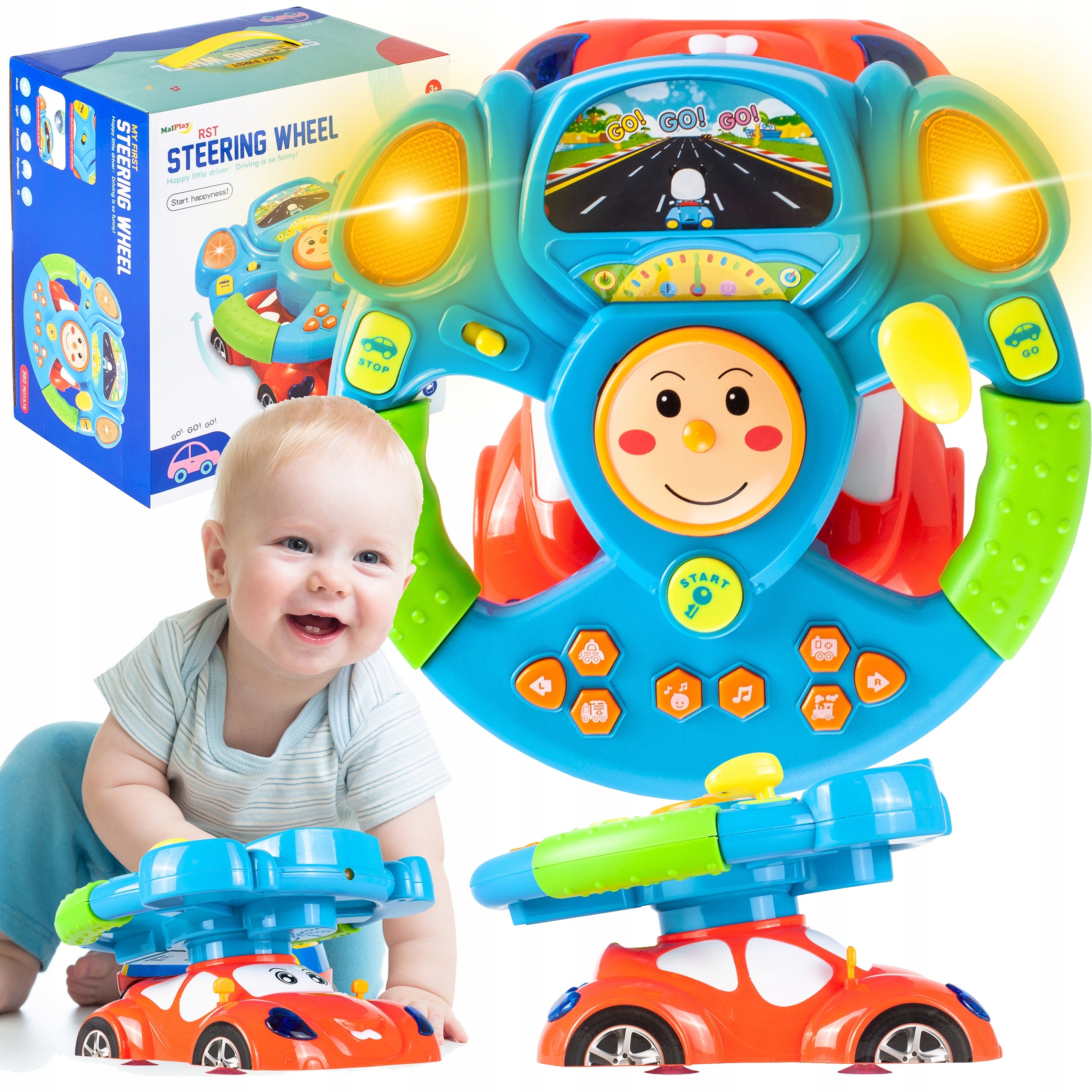 INTERACTIVE EDUCATIONAL STEERING WHEEL FOR CHILDREN CAR AUTO LIGHT SOUND